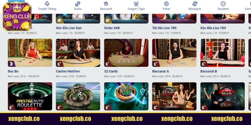 Khám phá các tựa game hấp dẫn tại sảnh Casino XENGCLUB